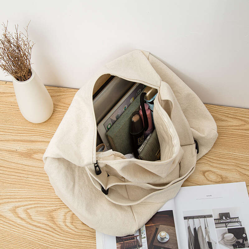 Korean Simple Student Canvas Versatile Mori Style Literary Single Shoulder Ins Casual Solid Color Zipper Crossbody Bag
