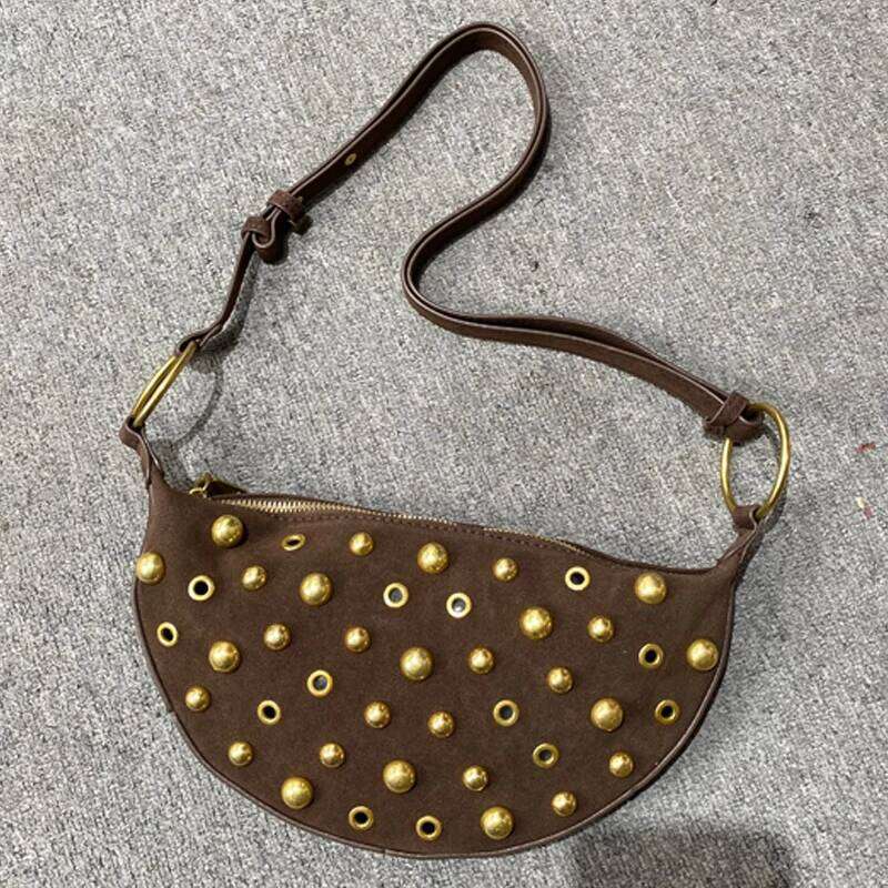 Faux Suede Saddle Bags For Women Designer Handbags And Purses 2025 New In Vintage Rivets Decoration Underarm Shoulder