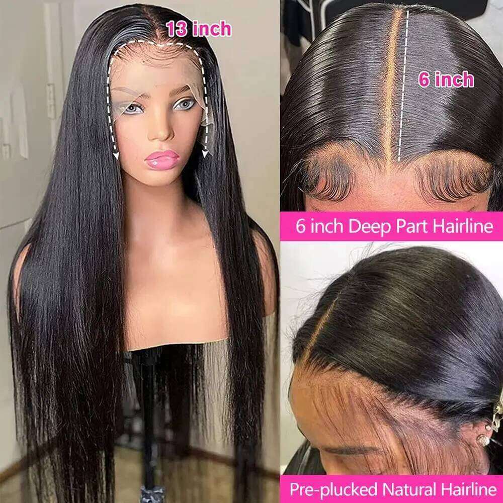 13X4 Straight Front Wigs 180% Density 13x6 HD Lace Wig Pre Plucked with baby hair 12A Virgin Human Hair