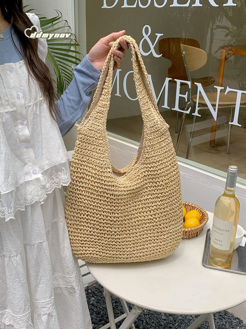 Vacation Straw Shoulder New Tote Large Capacity Casual Handbag Woven Bag Ethnic Style ddmynov