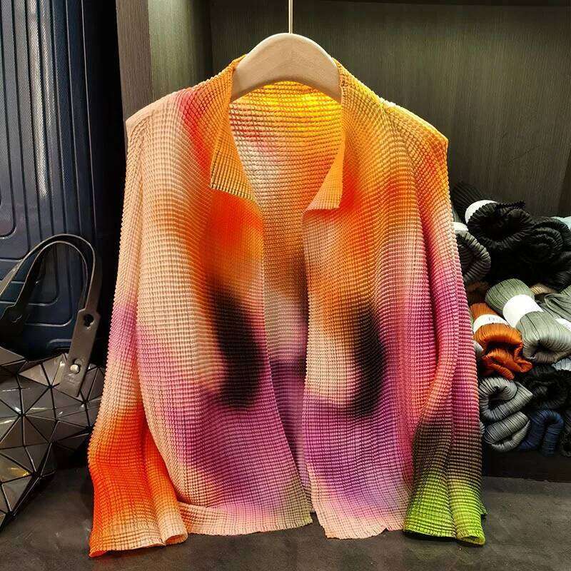 LANMREM Korean Classic Printed Cardigan Top Summer Loose Casual Pleated Shirts For Women 2025 New Sunscreen Clothing 2Db3212
