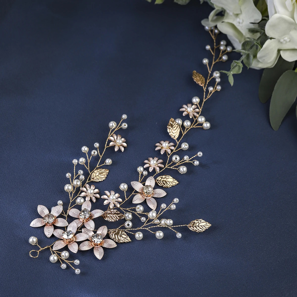 Handmade Blossom Headpiece Pearl Rhinestone Bridal Wedding Hair Bands Vine Metal Leaf Flower Headpiece Jewelry Hair Accessories 250610