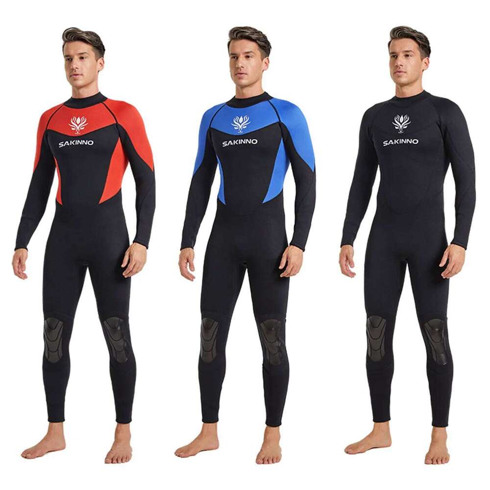 3MM Neoprene Spearfishing Wetsuit Men's One-Piece Diving Suit Surfing Snorkeling Winter Long-Sleeved Thick Thermal Swimsuit
