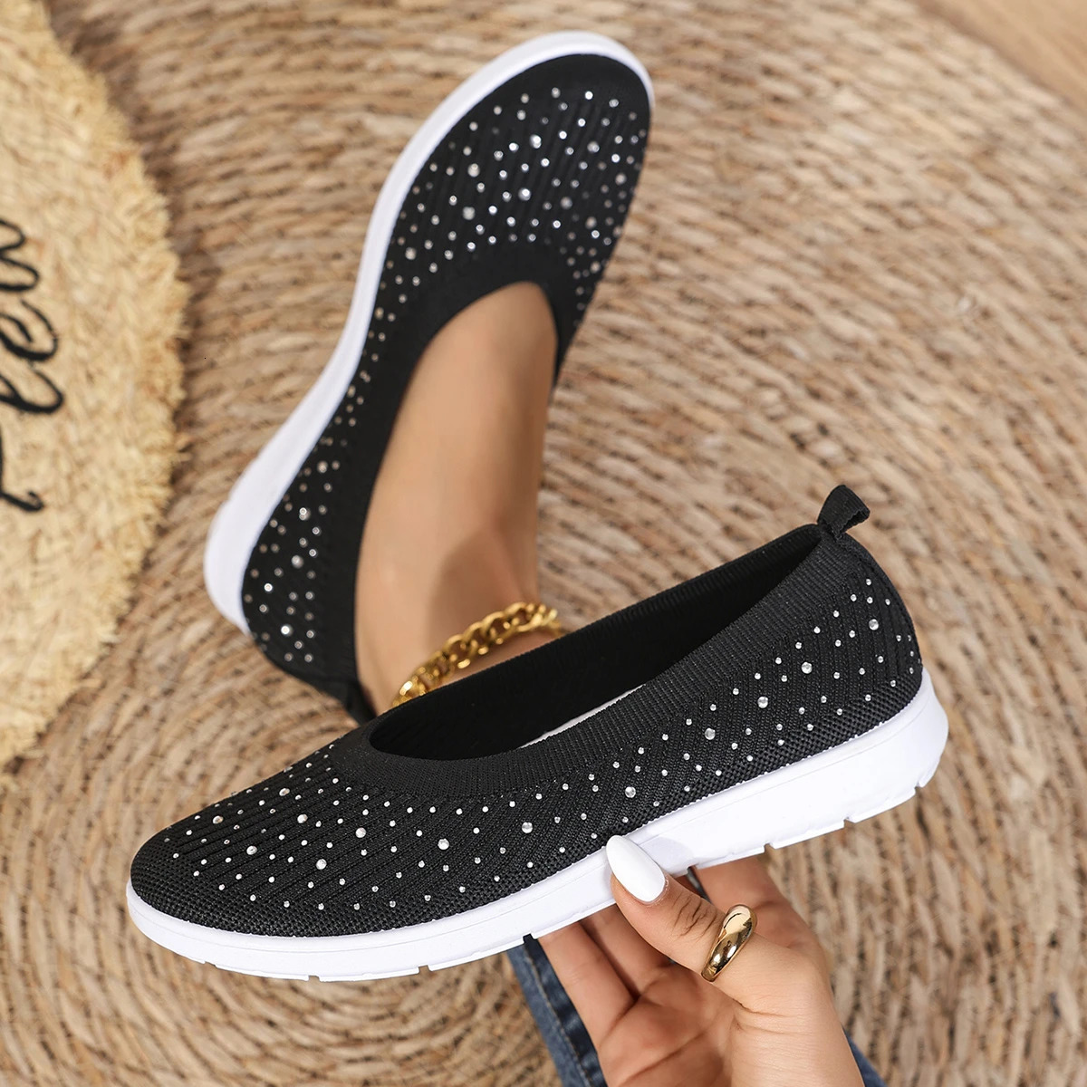 Spring/autumn Single Shoes Women Fashion Round Head Glitter Mesh Shallow Mouth Soft Casual Comfortable Flat Shoes for Women 250603