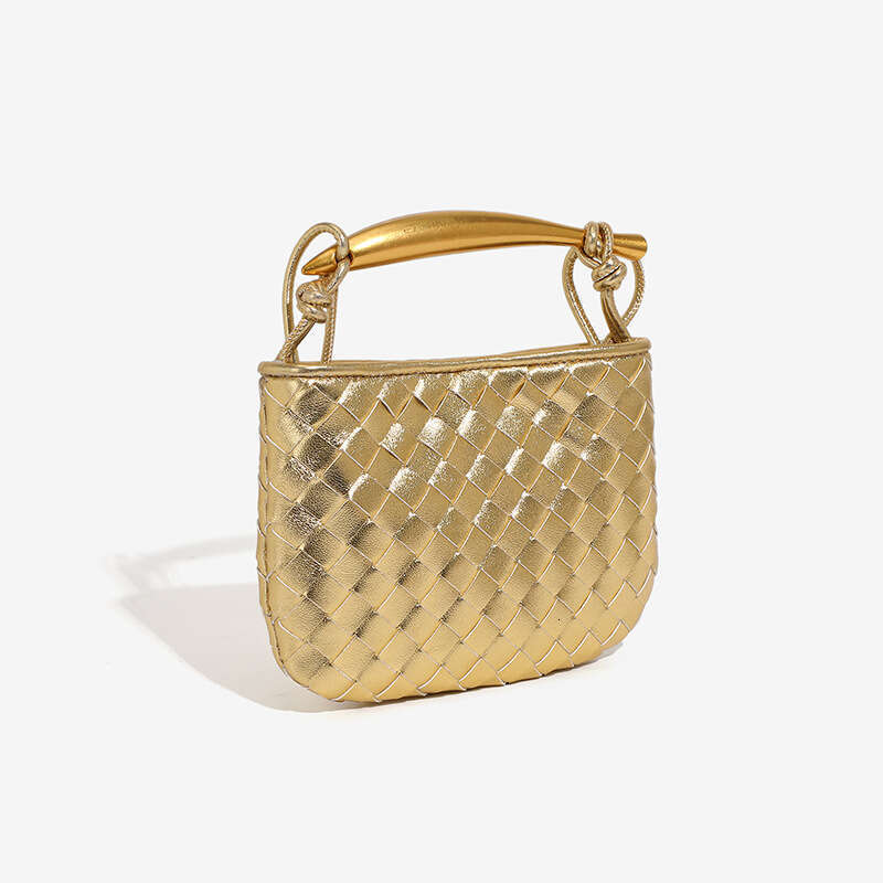 2025 New Silver Sardine Handwoven High-Quality Metal Handle Soft Leather Shoulder Crossbody Bag