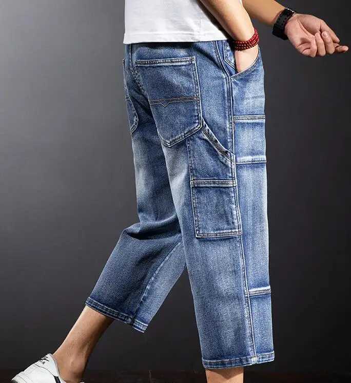 Mens Baggy Denim Shorts Fashion Streetwear Hip Hop Skateboard Cargo Hole Jeans Male Calf-Length Pants M250610