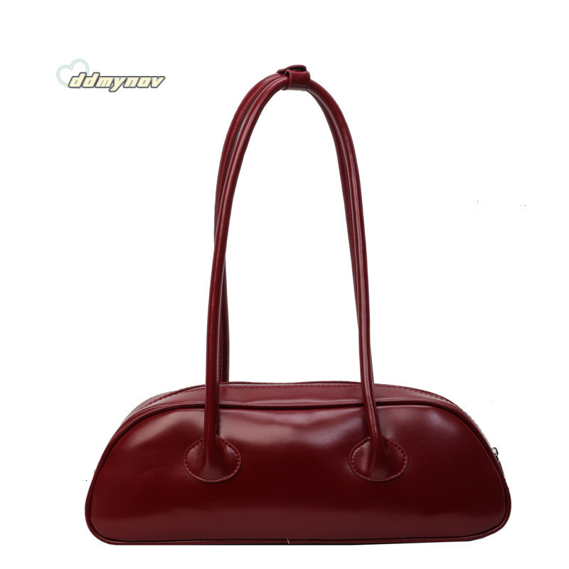 High-end Simple Versatile for Women 2024 New French Style Textured Shoulder Underarm Internet Celebrity Niche Baguette Bag ddmynov