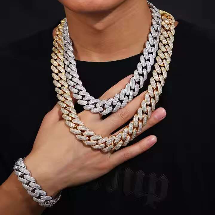 OACOCA S925 Sterling Silver Iced Tennis Link Chain VVS D Color Moissanite Diamond Cuban Chain Necklace Bracelet for Men Hip Hop Style