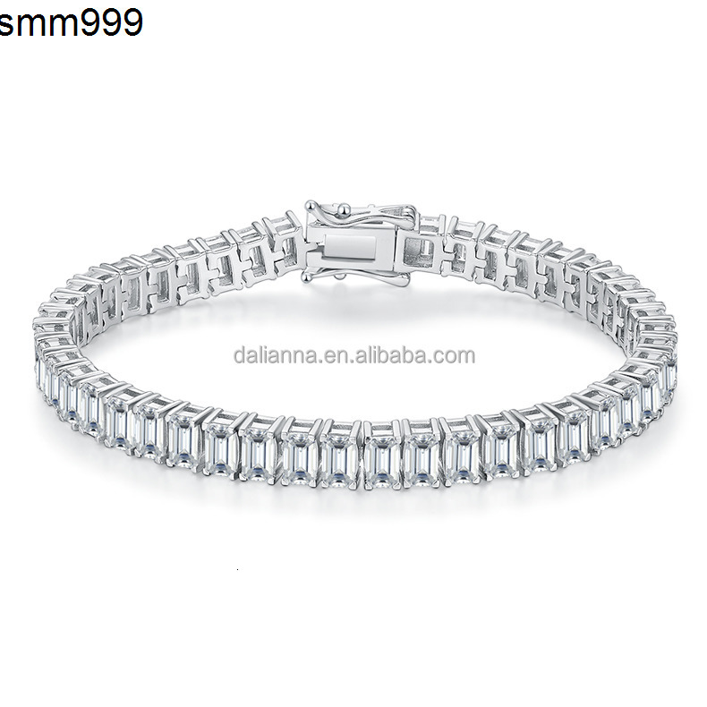 Hot Sale Ice Out 925 Silver Gold Plated Length16Cm 18Cm 20Cm Bracelets 0.5Ct Emerald Cut Moissanite Tennis Bracelets