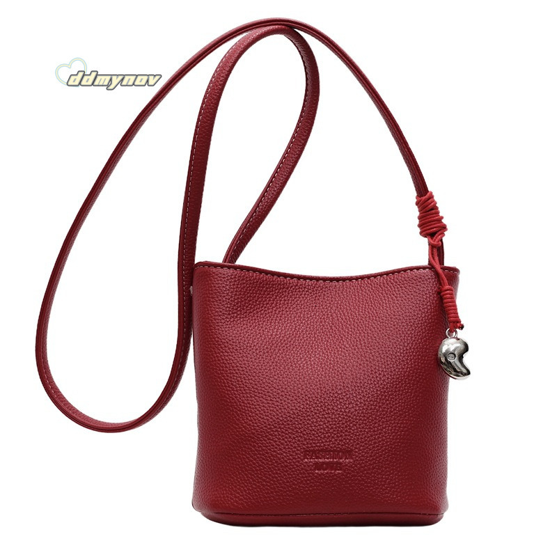 Trendy Fashion Litchi Grain Bucket for Women 2025 New Versatile Solid Color Simple Shoulder Stylish Casual Crossbody Bag ddmynov