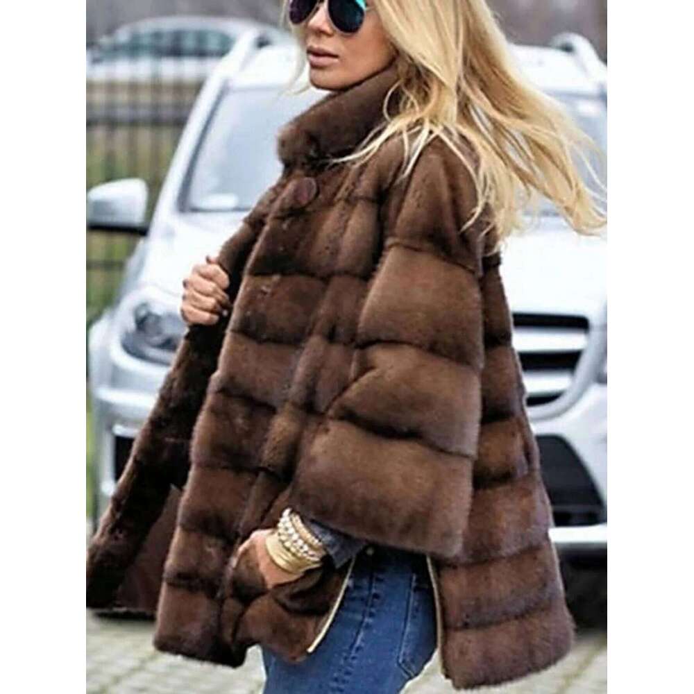 Autumn-winter Women's Casual Jacket Fashion Streetwear Brown Mink Warm Faux Fur Coat