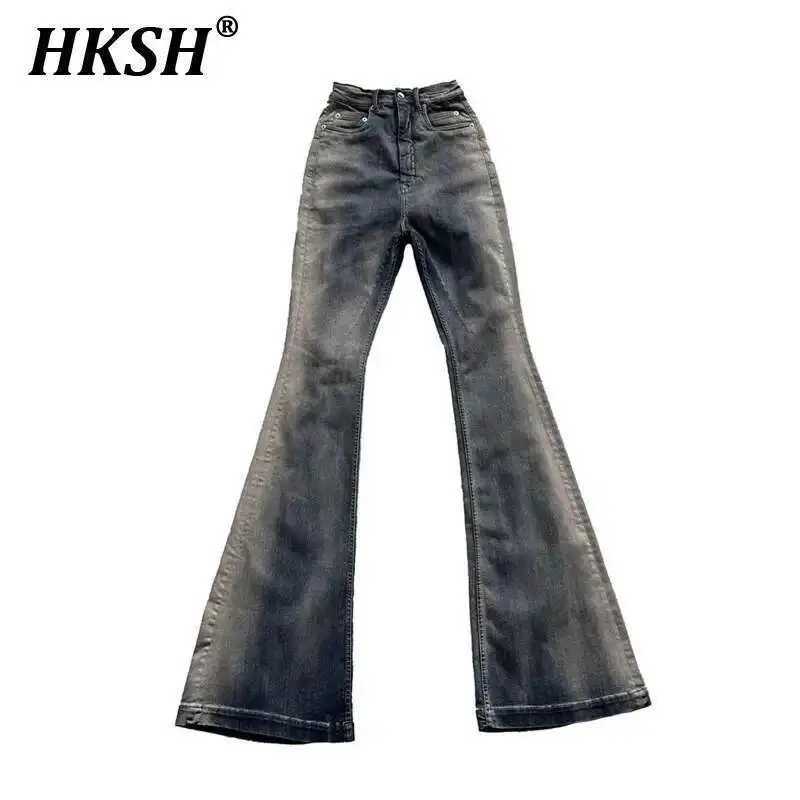 HKSH RO Style Niche Gradient High Stretch Floor Mop Casual Micro Flared Jeans Korean Tight Skinny Denim Pants Women Trend HK2783 M250610