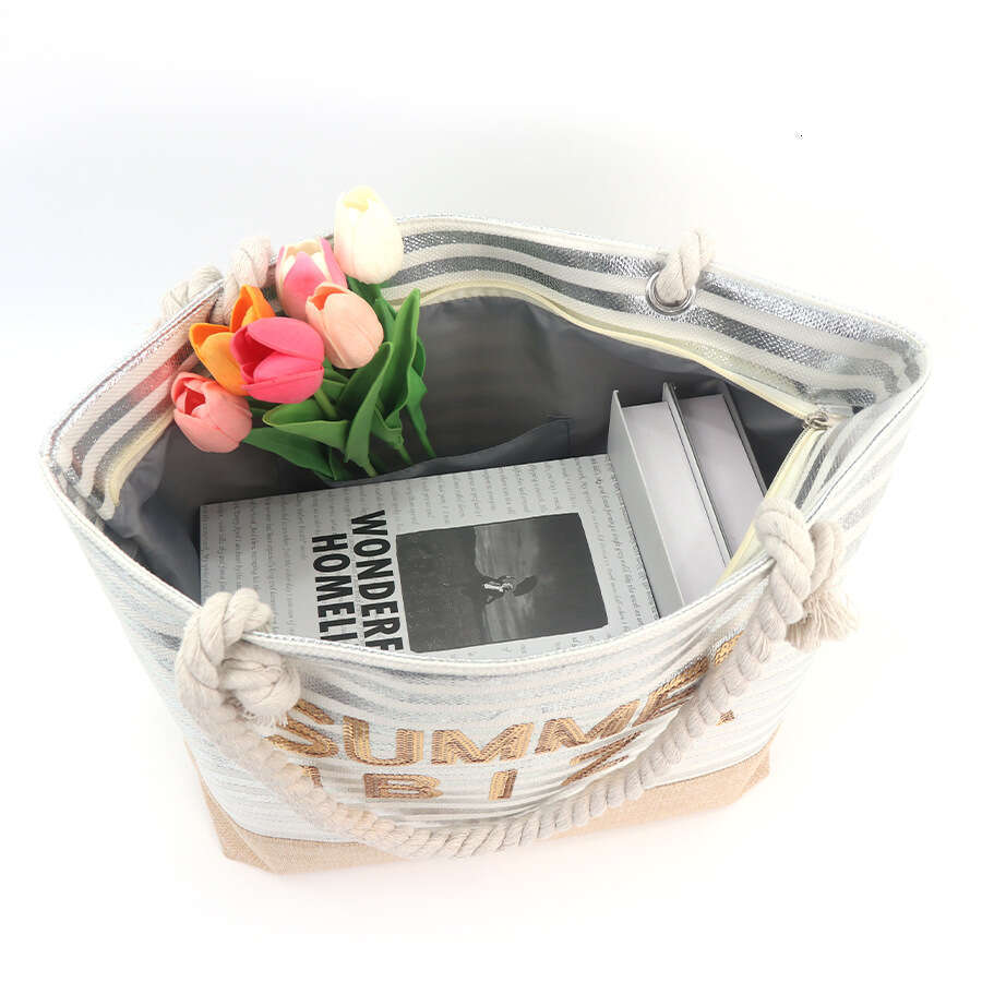 Women's Fashion Canvas Embroidered Letter Storage With Personalization Beach Bag Multiple Designs