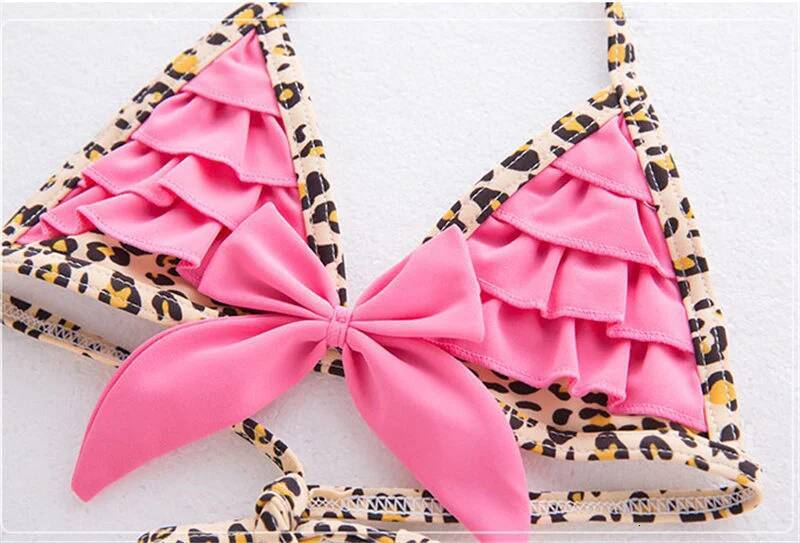 Kids Pink Leopard Swimsuit Swimwear Baby Child Beachwear Bikini Set Swimming Girls Bathing Suit