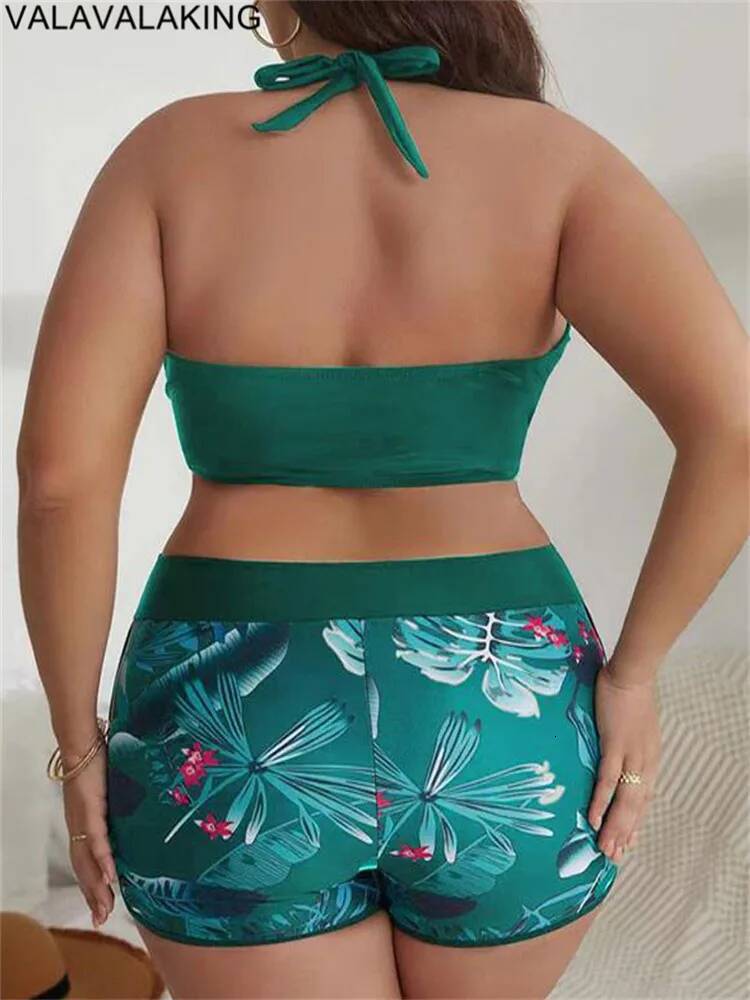 2025 Patchwork Two Piece Plus Size Bikini Women Tied Halter Large Swimsuit Push Up Lady Chubby Swimwear Beach Curvy Bathing Suit