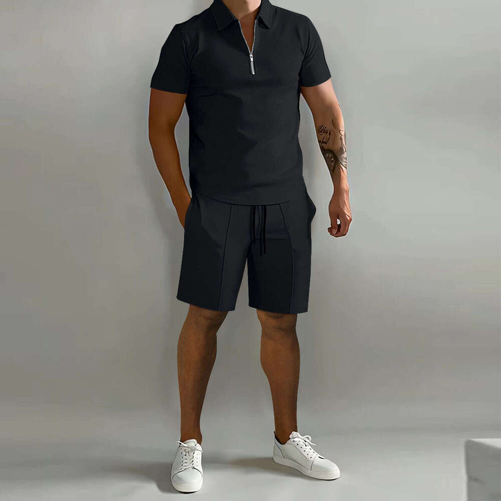 Summer New Men's Polo Casual Loose Short Sleeve Shorts Sports Set B5