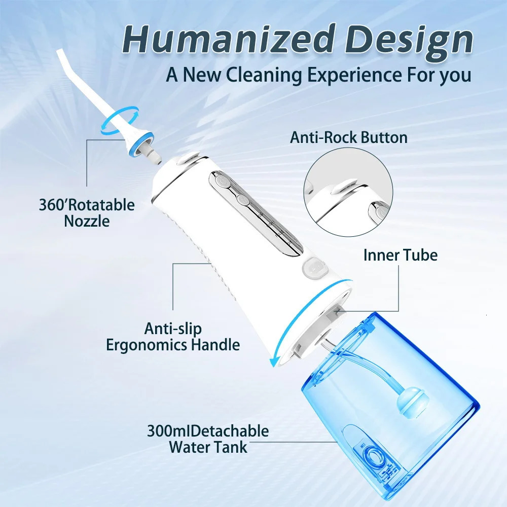 Portable Oral Irrigator Dental Water Flosser Dental Water Jet Tools Pick Cleaning Teeth 300ML6Nozzles Mouth Washing MachineFloss 250605