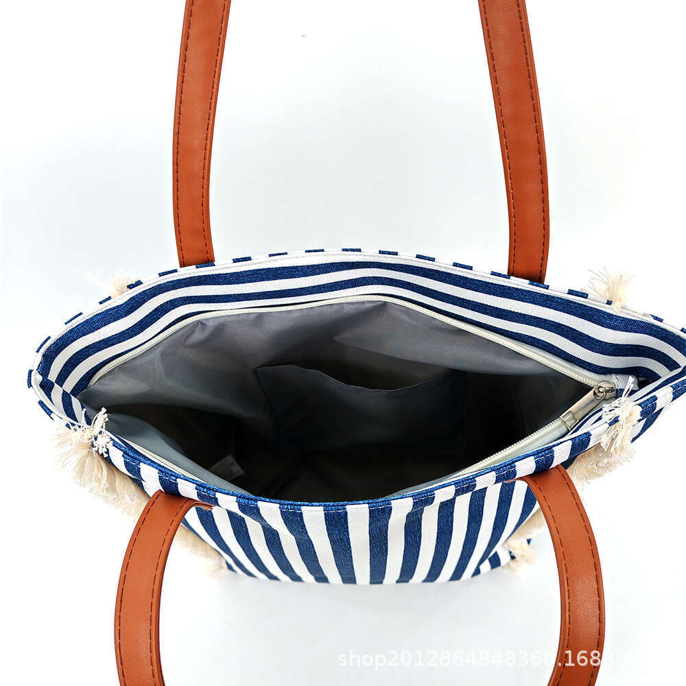 2024 Casual Style Beach Single Canvas Classic Striped Shoulder Large Capacity Shopping Bag