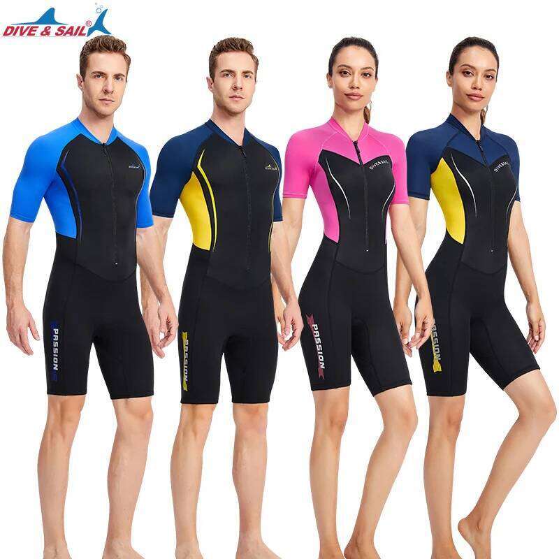 Shorty Wetsuit,1.5mm Neoprene+ Lycra Women's Keep Warm In Cold Water One-piece Short Sleeve Swimsuit Wet Suit UPF50+ Rash Guard