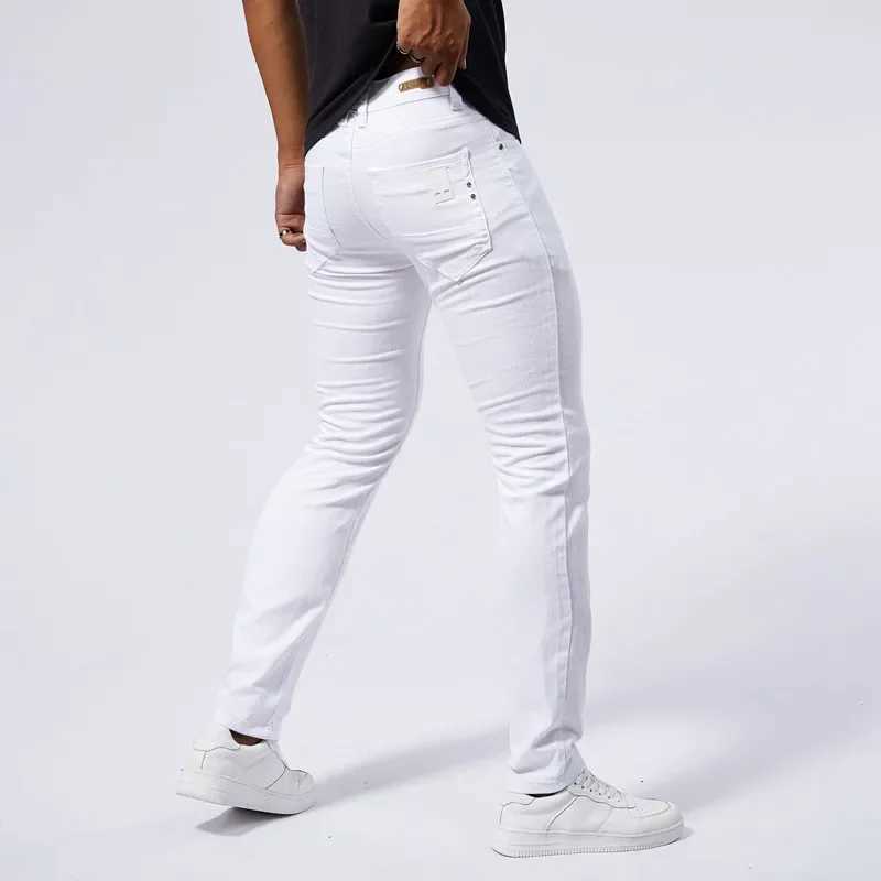 Mens White Casual Jeans New Denim Pants Comfortable Fashion Stretch Slim Fit Straight Trousers Male Clothing Streetwear M250610