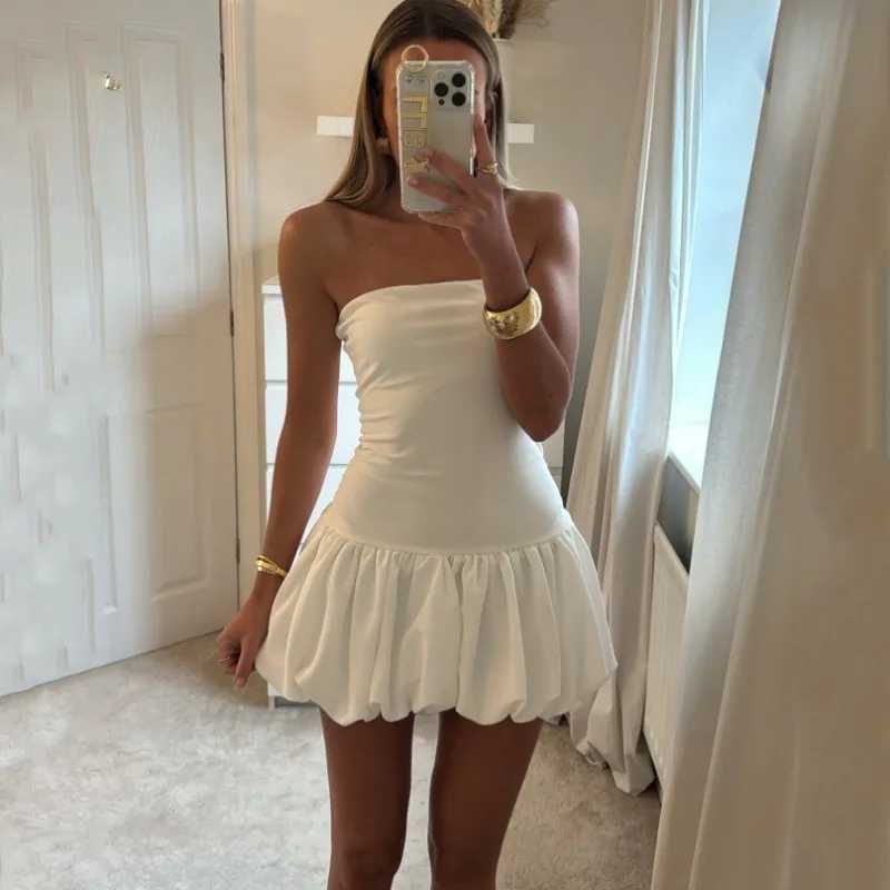 Contrast Color Mini Folds Dress For Women Strapless Sexy Slim Sleeveless Ruched Splice Y2K Beach Female Club Party Dress XJ250610