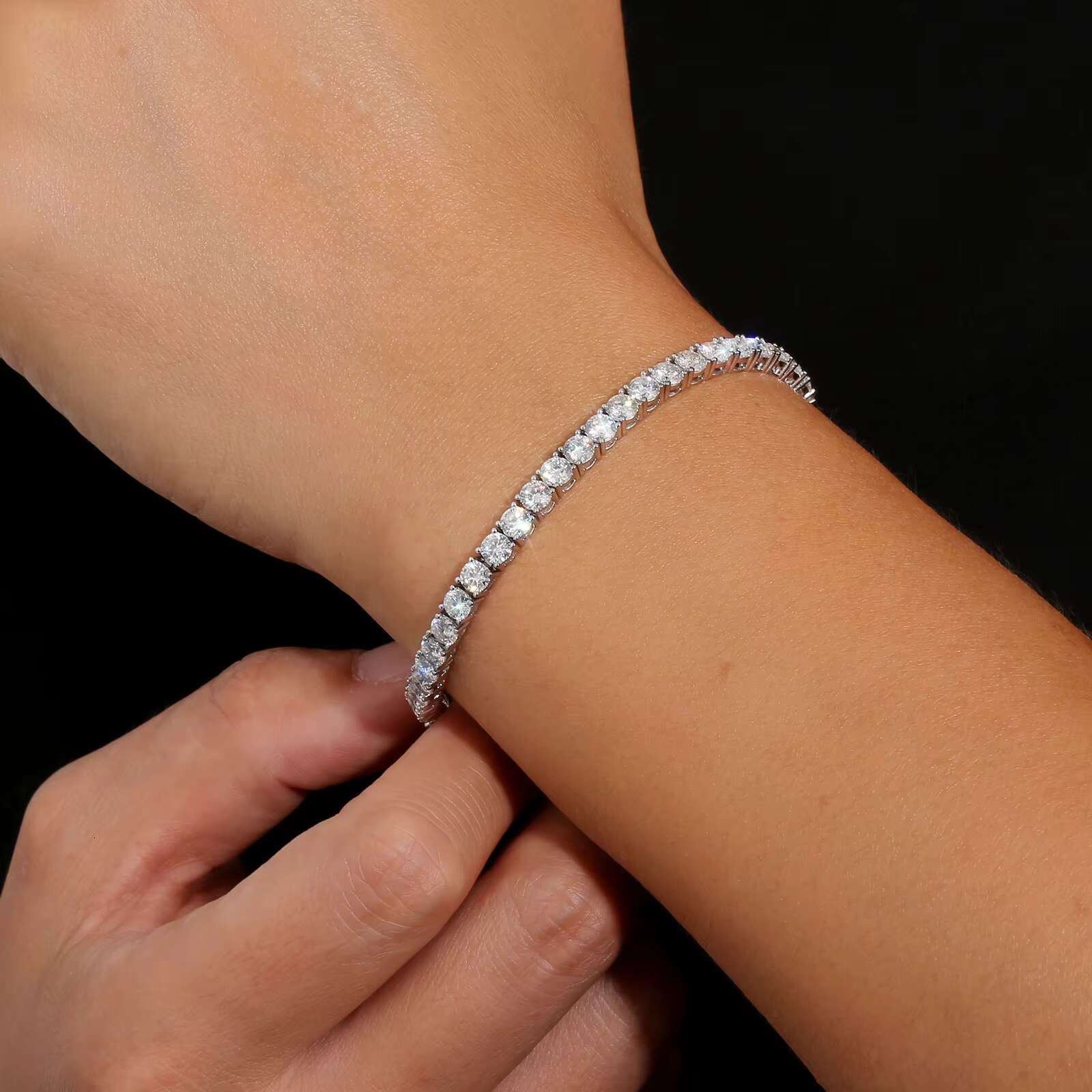 Moissanite Tennis Bracelet 18k White Gold Plated 925 Silver 3mm D VVS GRA Round Cut Women Men Gift Birthday Anniversary Bracelet
