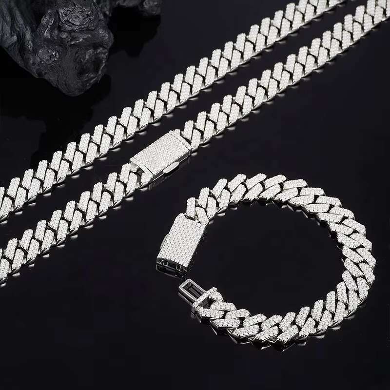 OACOCA Moissanite Gold and Silver Cuban Link Necklace 925 Sterling Silver Mens Moissanite Necklace