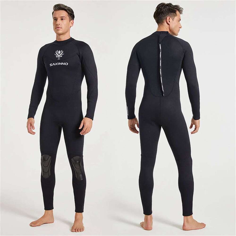 3MM Neoprene Spearfishing Wetsuit Men's One-Piece Diving Suit Surfing Snorkeling Winter Long-Sleeved Thick Thermal Swimsuit