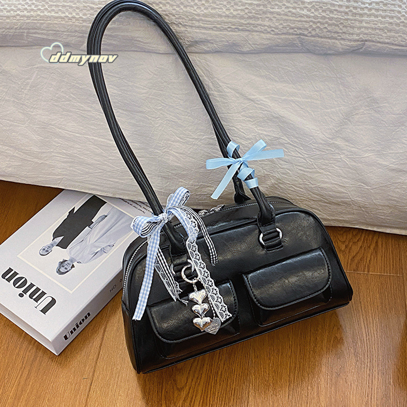 Yunzhen Same Style Bowling Ball Underarm 2025 New Y2K Trendy Girl Motorcycle Ins Niche Shoulder Bag ddmynov