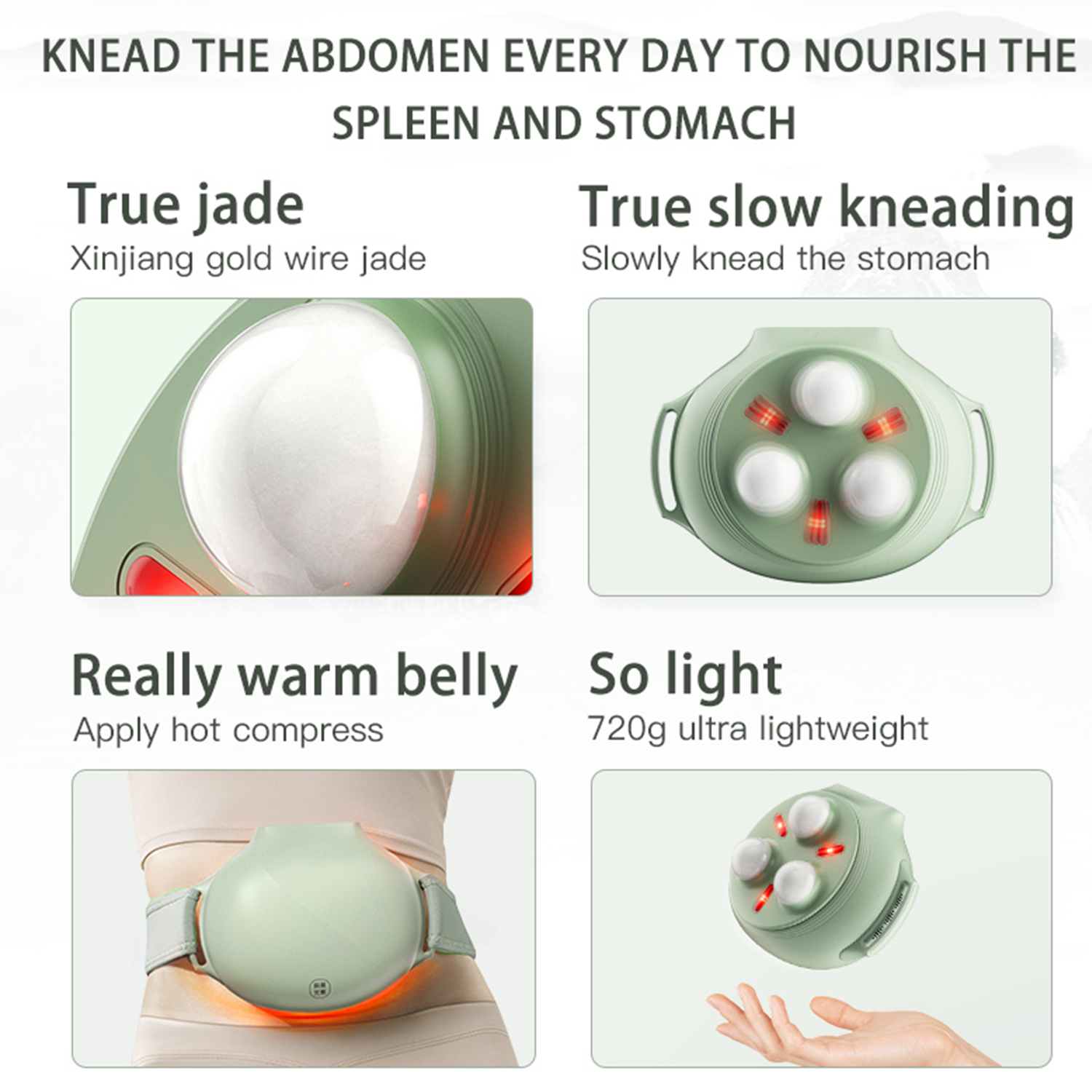 Jade Stone Abdominal Massager Belt with Heating Electric Jade Belly Kneading Device for Constipation Relief Uterus Care and Stomach Wellness