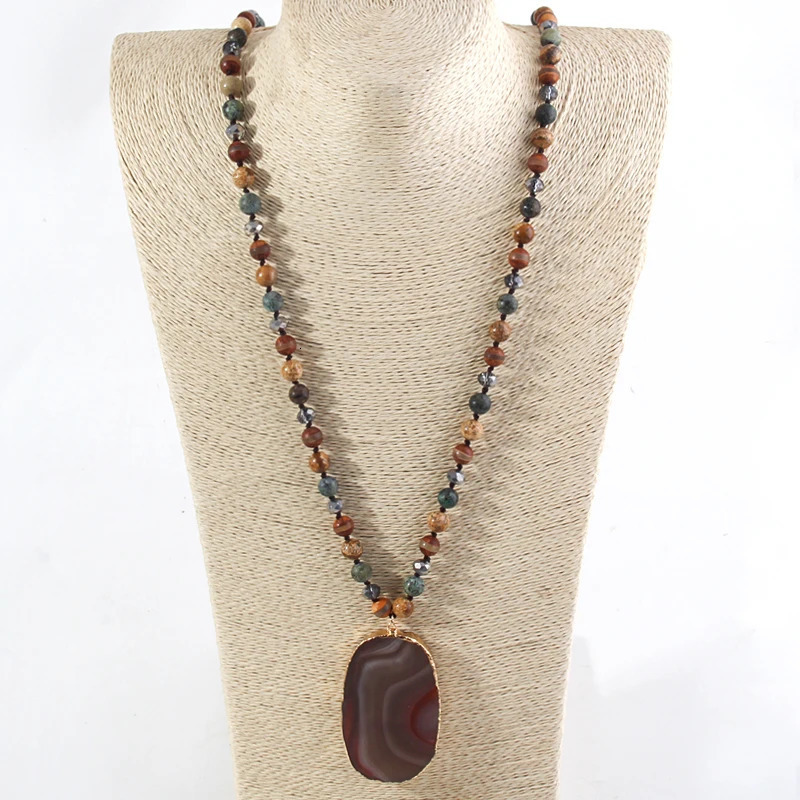 Fashion Boho Beaded Necklace Natural Stone Bohemai Beads Knotted Agt Stones Pendant Necklaces For Women Gift 250604