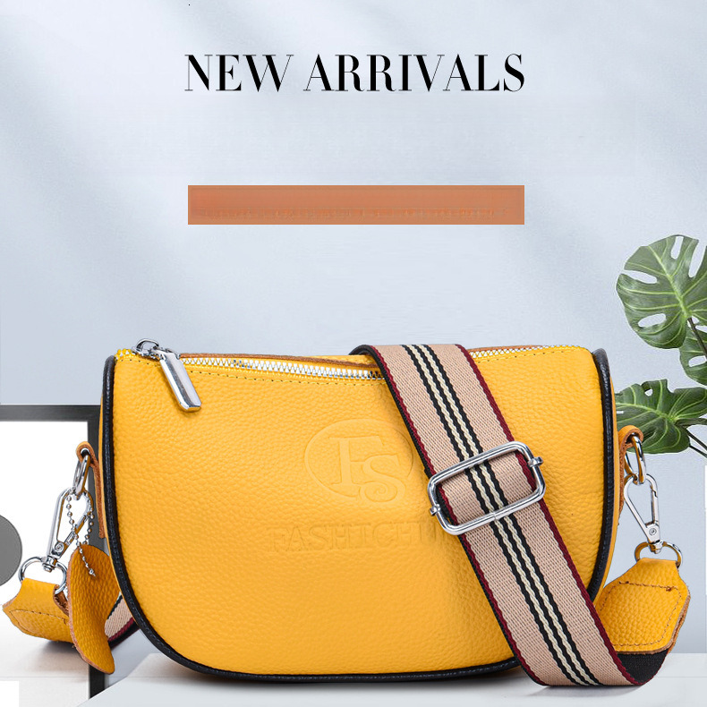 Free Shipping Top Layer Cowhide Saddle Bag Designer Women's Handbag New Fashion Trend Versatile Genuine Luxury Leather Shoulder Bag With Wide Str