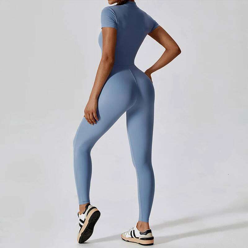 One Piece Fiess Yoga Set Women Buttery Soft Short Sleeve Gym Jumpsuit Super Stretch Zipper Workout Running Sportswear
