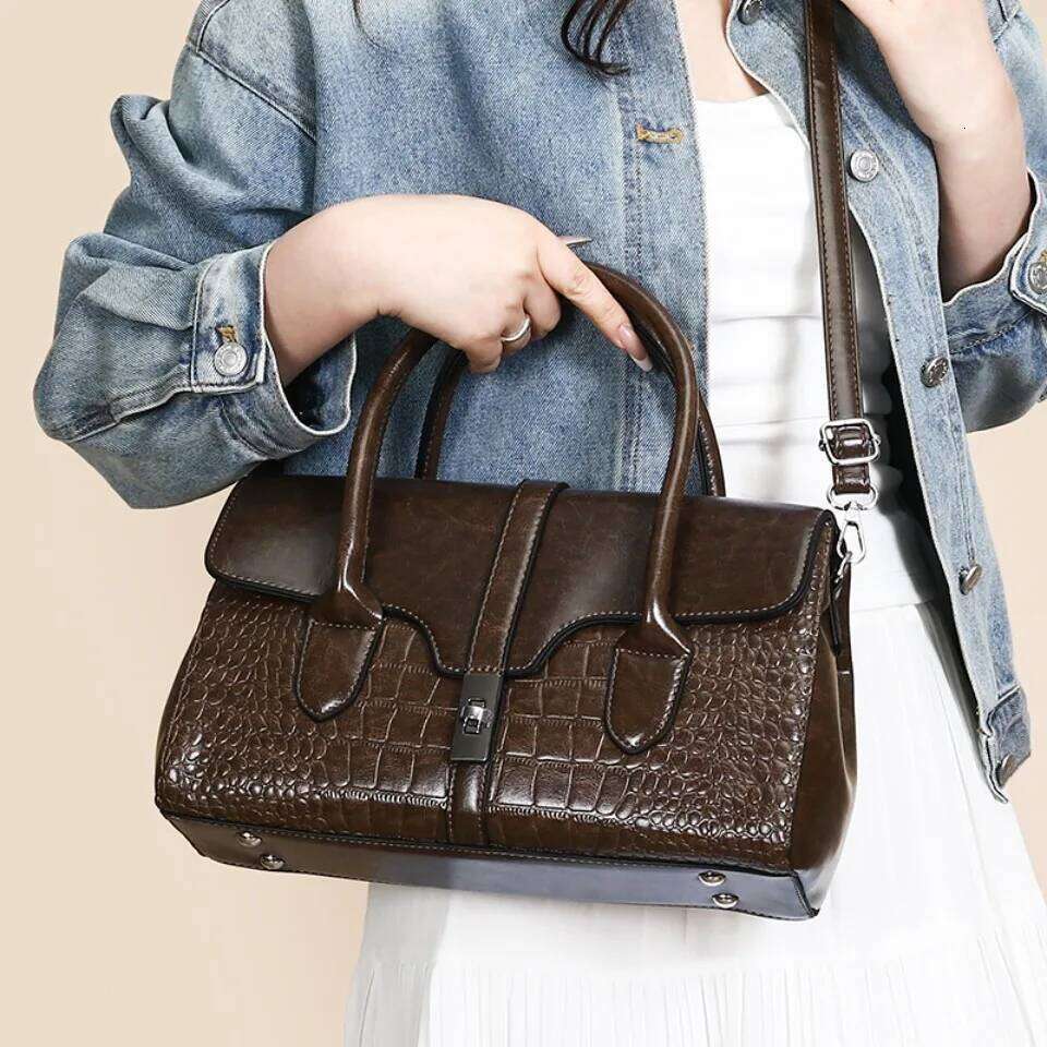Designer Luxury Alligator Oil Leather Purses And Handbags Caual Tote Shopping Bag For Women Daily Commuting Hand Shoulder Crossbody Bags