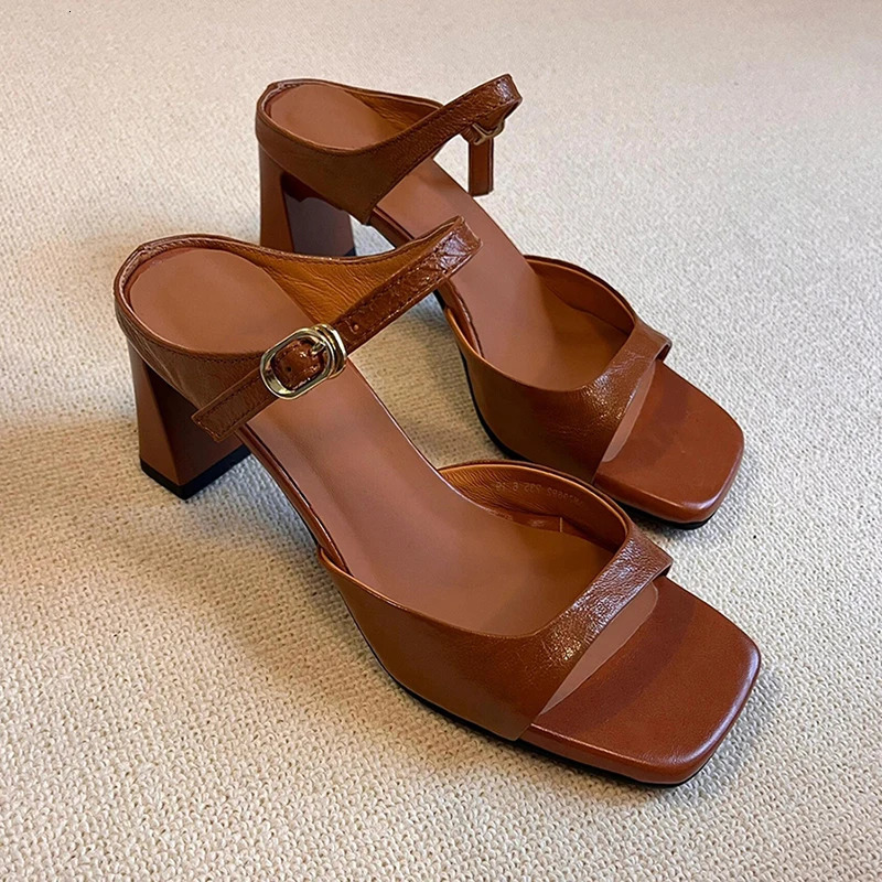 Summer Women Square Toe Slippers Fashion Thick High Heel Dress Slides Ladies Outdoor Dancing Party Shoes 250606
