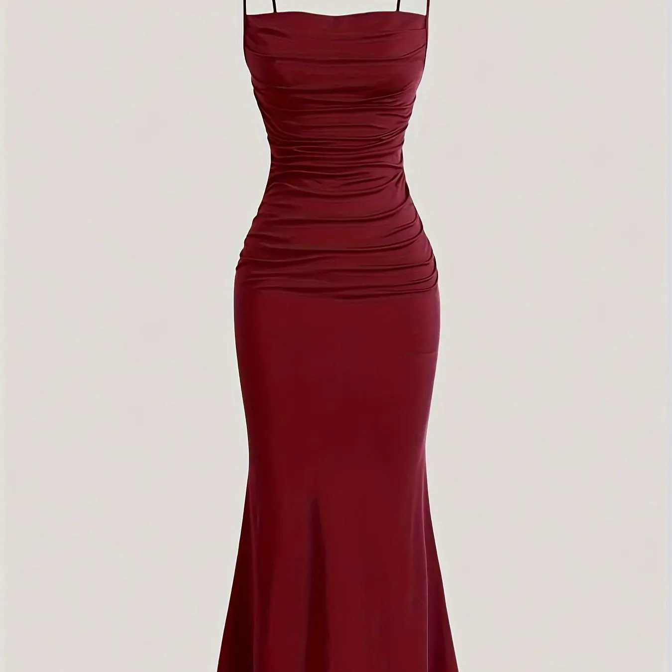 Womens Solid Color Ruched Cami Dress Elegant Sleeveless Dress for Party Evening Formal Occasions Ladies Summer Dress XJ250610