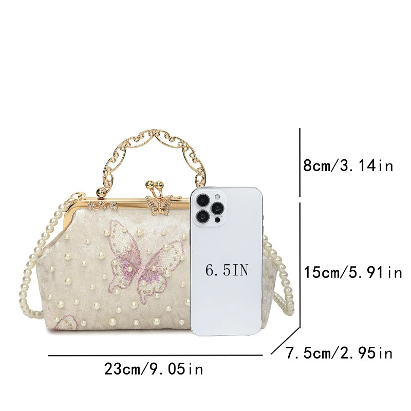 Artificial Pearl Inlaid Shoulder Bag Metal Chain Messenger Lady Banquet Shell Fashion Butterfly ner Evening Handbag 250605