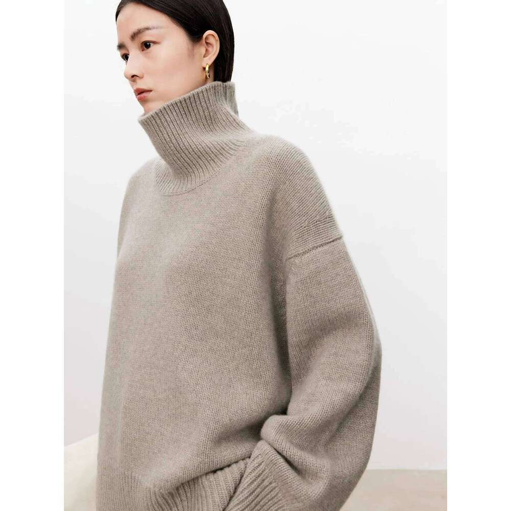 Thickened Turtleneck 100% Pure Cashmere Women's Loose Lazy Knit Silhouette Sweater European Products