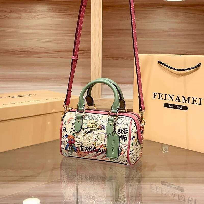 Brand Women's Handbag 2025 Spring/Summer New High end Single shoulder Crossbody Graffiti Bear Boston Pillow Bag