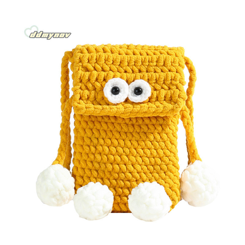 Autumn New Small Women's Phone Blue Knitted Cartoon Personality Plush Crossbody Trendy Bag ddmynov