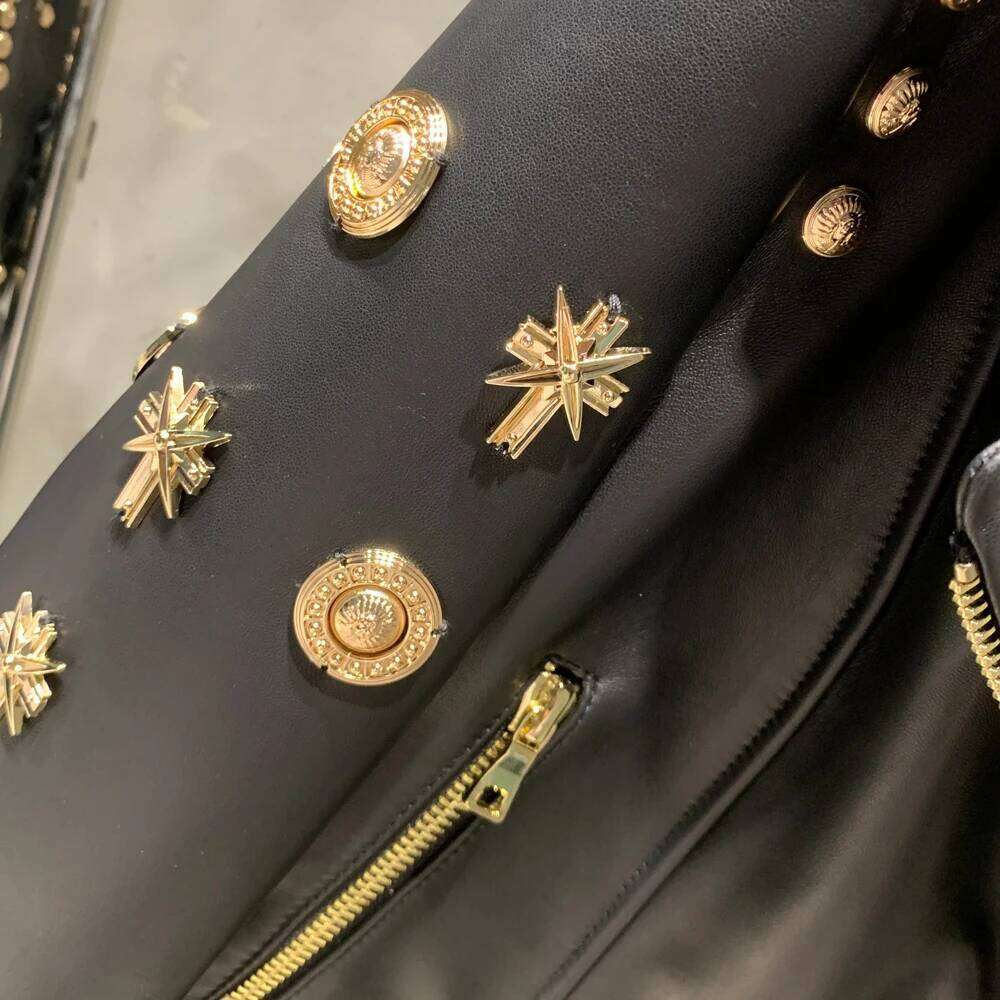 Leather Rivet High Street Ladies Autumn And Spring Fashion Wear Genuine Sheepskin Jacket 5860