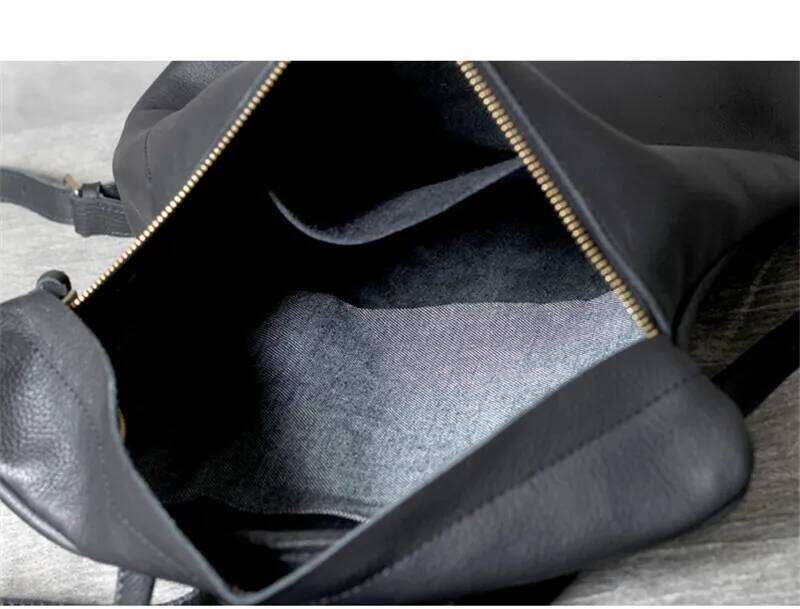 High quality fashion soft real cowhide men's women's backpack casual simple light genuine leather black travel laptop bagpack