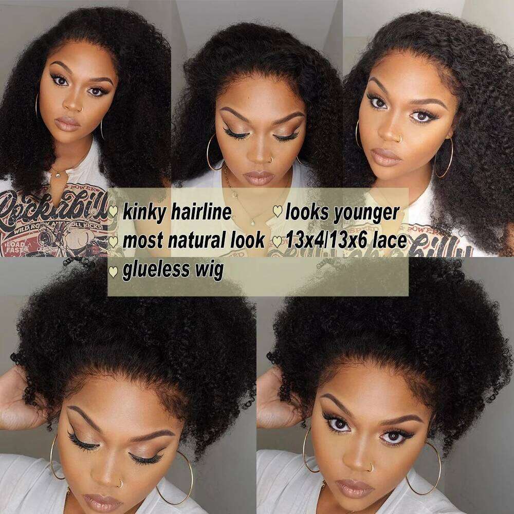 Afro With 4c Kinky Edges 250 Density 13x4 Lace Front Wig Short Curly Human Hair Wigs Pre-Plucked