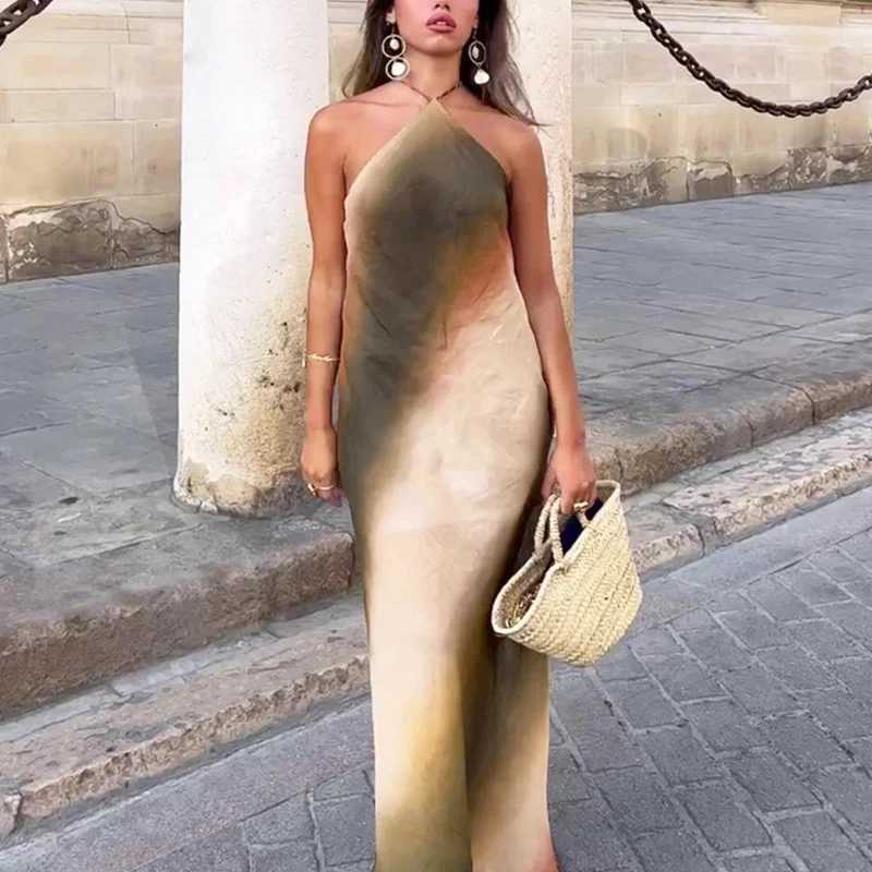 TRAF Womens Long Dresses 2024 Summer Elegant Party Evening Midi Halter Dress Ladies Fashion Sleeveless Backless Long Dresses XJ250610