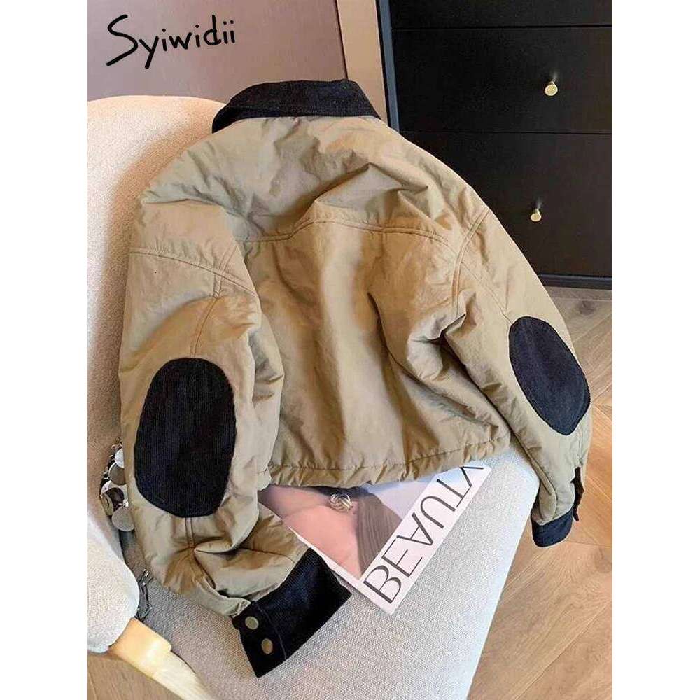Syiwidii Vintage Parkas for Women Turn-down Collar Pockets Casual Coat Autumn Winter 2024 New Long Sleeve Female Thermal Jackets