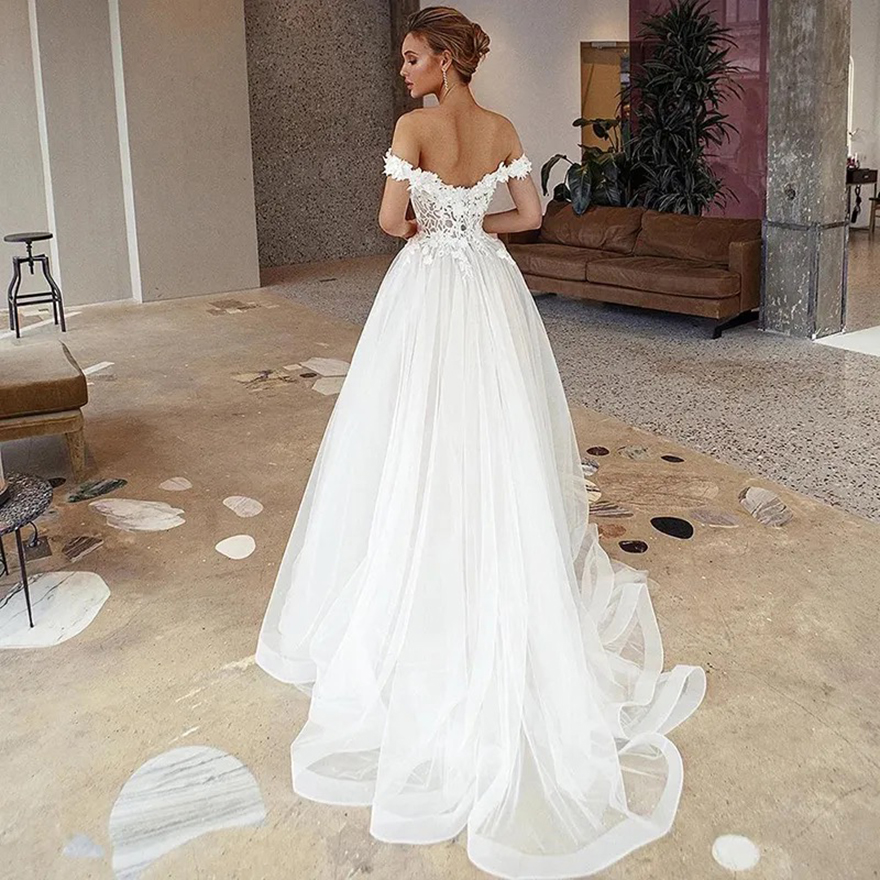 lace a line wedding dress 3d floral appliques sweep train bridal gowns boho garden wedding vestidos