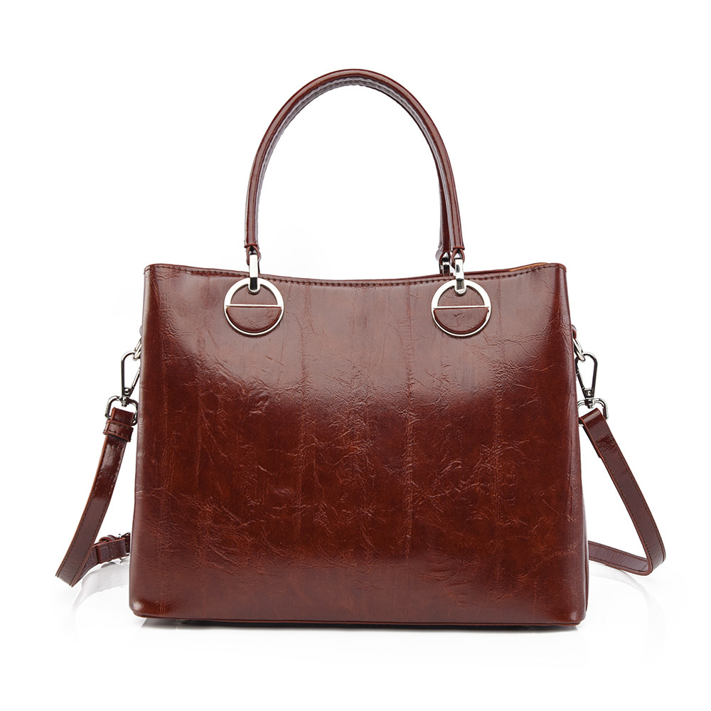 Handbag New Simple Elegant Mom Large Capacity Commuter Shoulder Oil Wax Leather Women's Bag