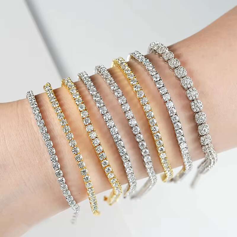 Fine Jewelry VVS 3mm Mossanite Jewelry Iced Out Tennis Bracelet 925 Sterling Silver Sparkling Moissanite Tennis Bracelet Chain