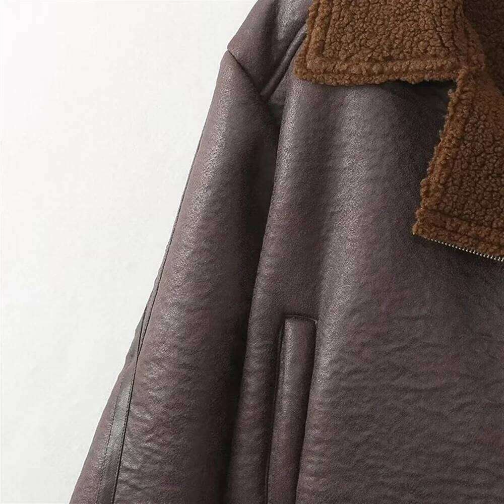 TRAF Autumn New Product Women's Fashion Casual Motorcycle Short Leather Jacket Long Sleeve Coat
