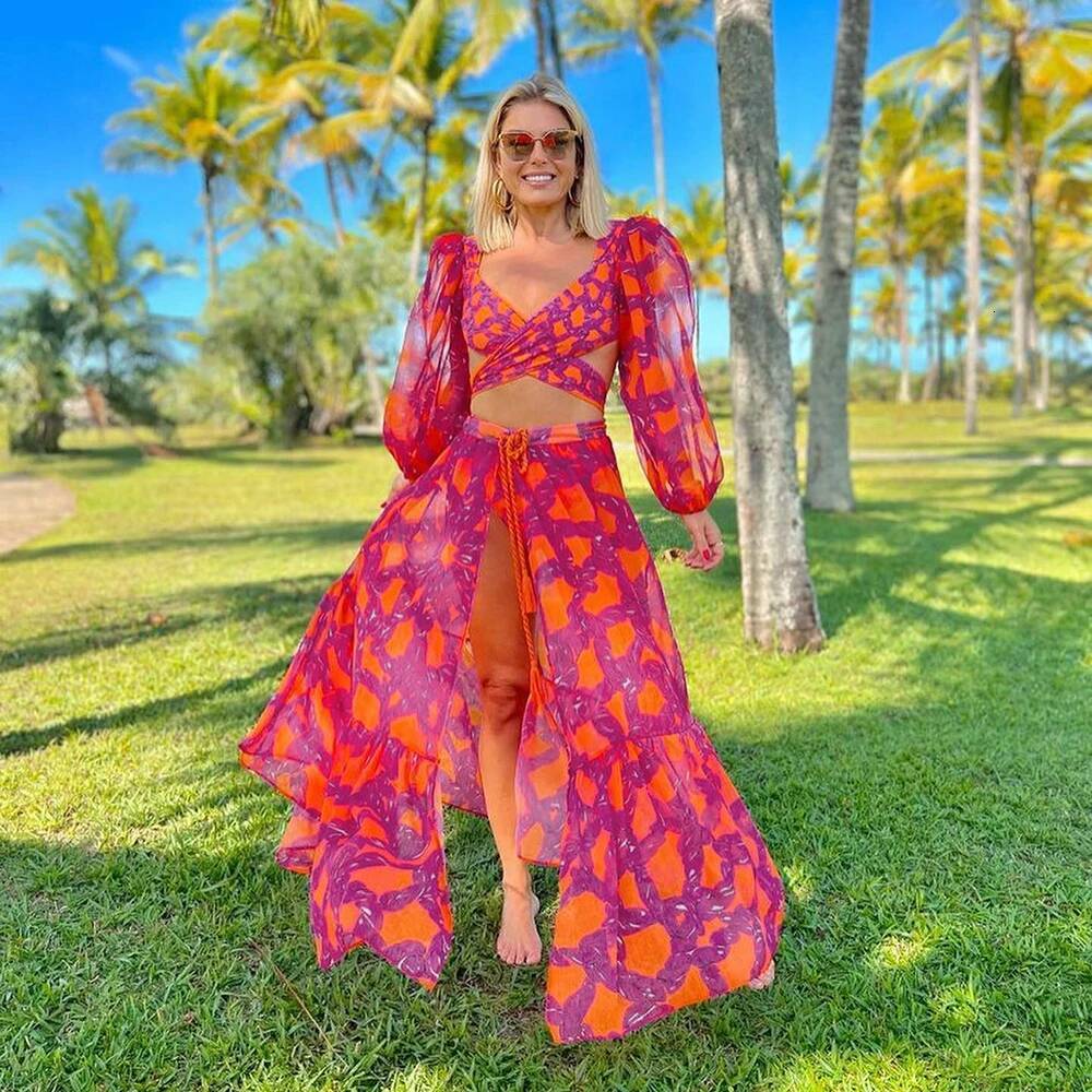 2025 New Sexy Swimwear Women Swimsuit Puff Sleeve Bathing Suit Print Biquini Female High Waist Bikini Set Beachwear